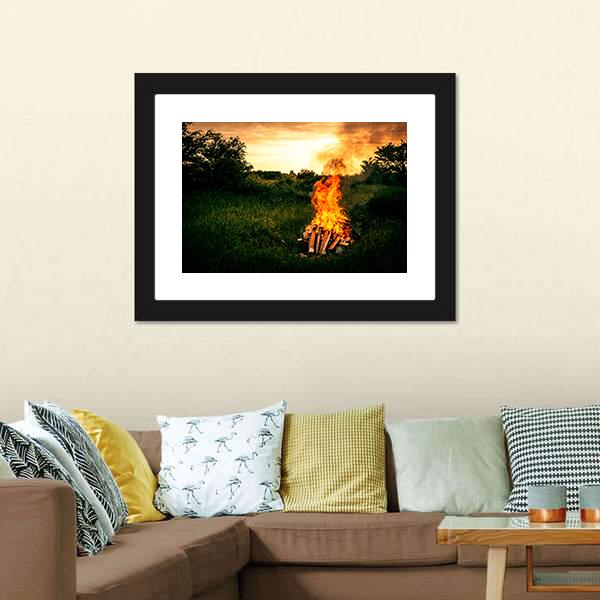 Bonfire At Camp Canvas Wall Art-3 Horizontal-Gallery Wrap-25" x 16"-Tiaracle