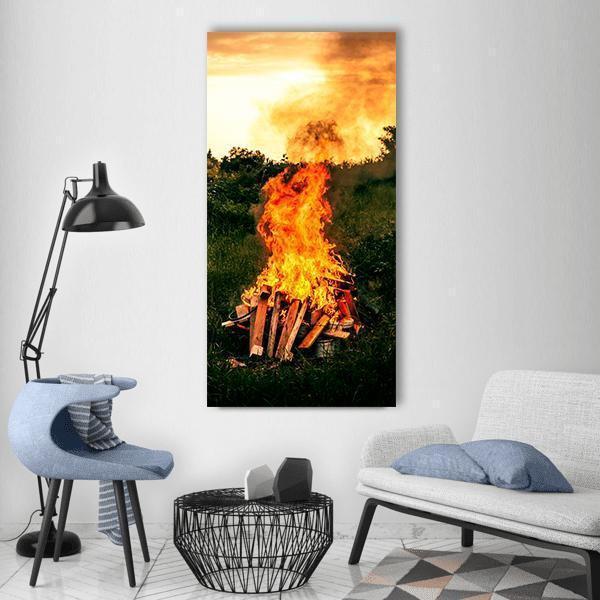 Bonfire At Camp Vertical Canvas Wall Art-1 Vertical-Gallery Wrap-12" x 24"-Tiaracle