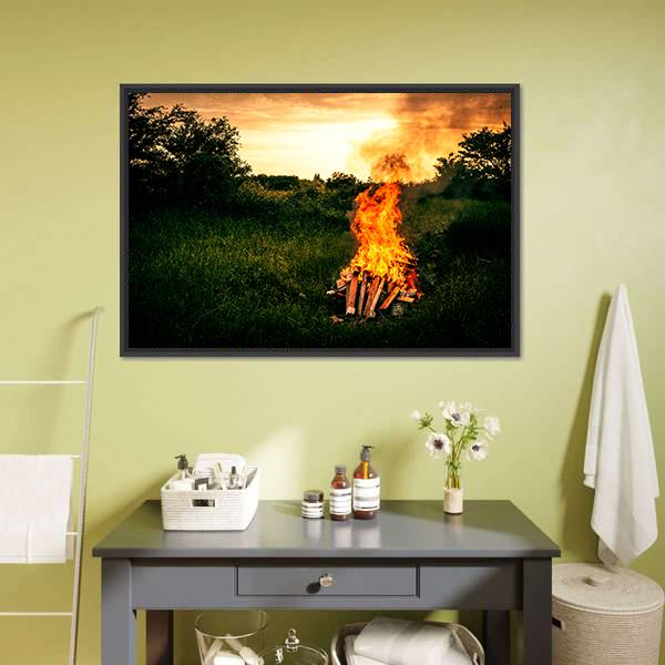 Bonfire At Camp Canvas Wall Art-1 Piece-Floating Frame-36" x 24"-Tiaracle
