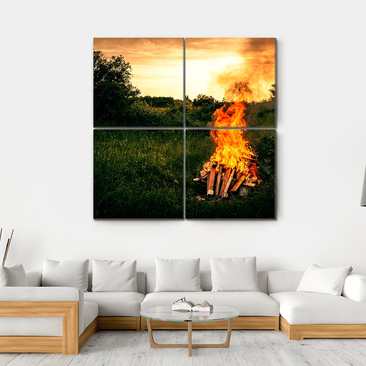 Bonfire At Camp Canvas Wall Art-4 Square-Gallery Wrap-17" x 17"-Tiaracle