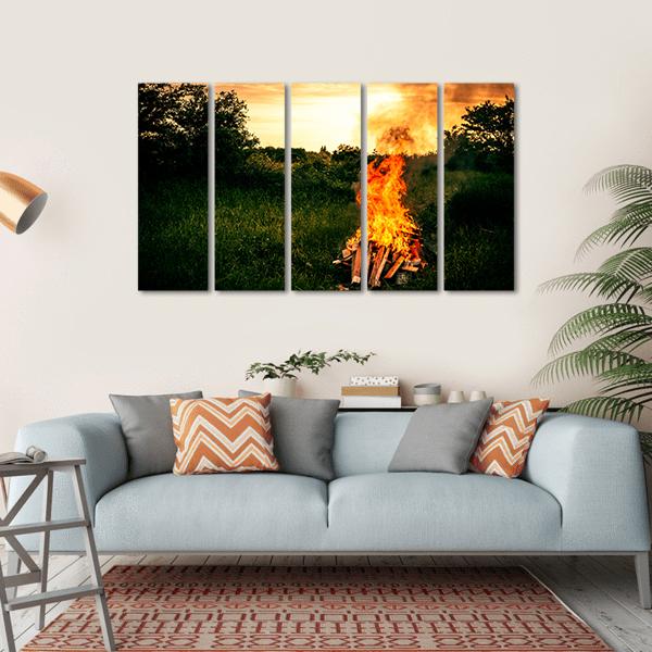 Bonfire At Camp Canvas Wall Art-5 Horizontal-Gallery Wrap-22" x 12"-Tiaracle