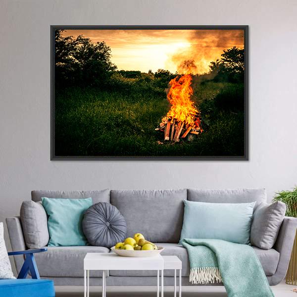 Bonfire At Camp Vertical Canvas Wall Art-3 Vertical-Gallery Wrap-12" x 25"-Tiaracle
