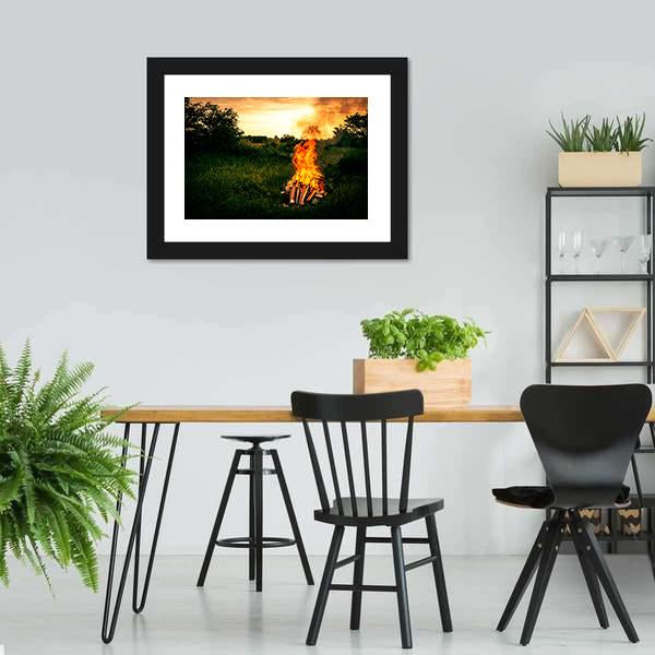 Bonfire At Camp Vertical Canvas Wall Art-3 Vertical-Gallery Wrap-12" x 25"-Tiaracle