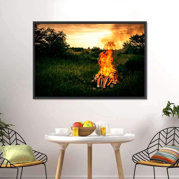 Bonfire At Camp Vertical Canvas Wall Art-3 Vertical-Gallery Wrap-12" x 25"-Tiaracle