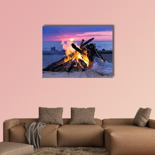 Bonfire On Beach Canvas Wall Art-5 Horizontal-Gallery Wrap-22" x 12"-Tiaracle