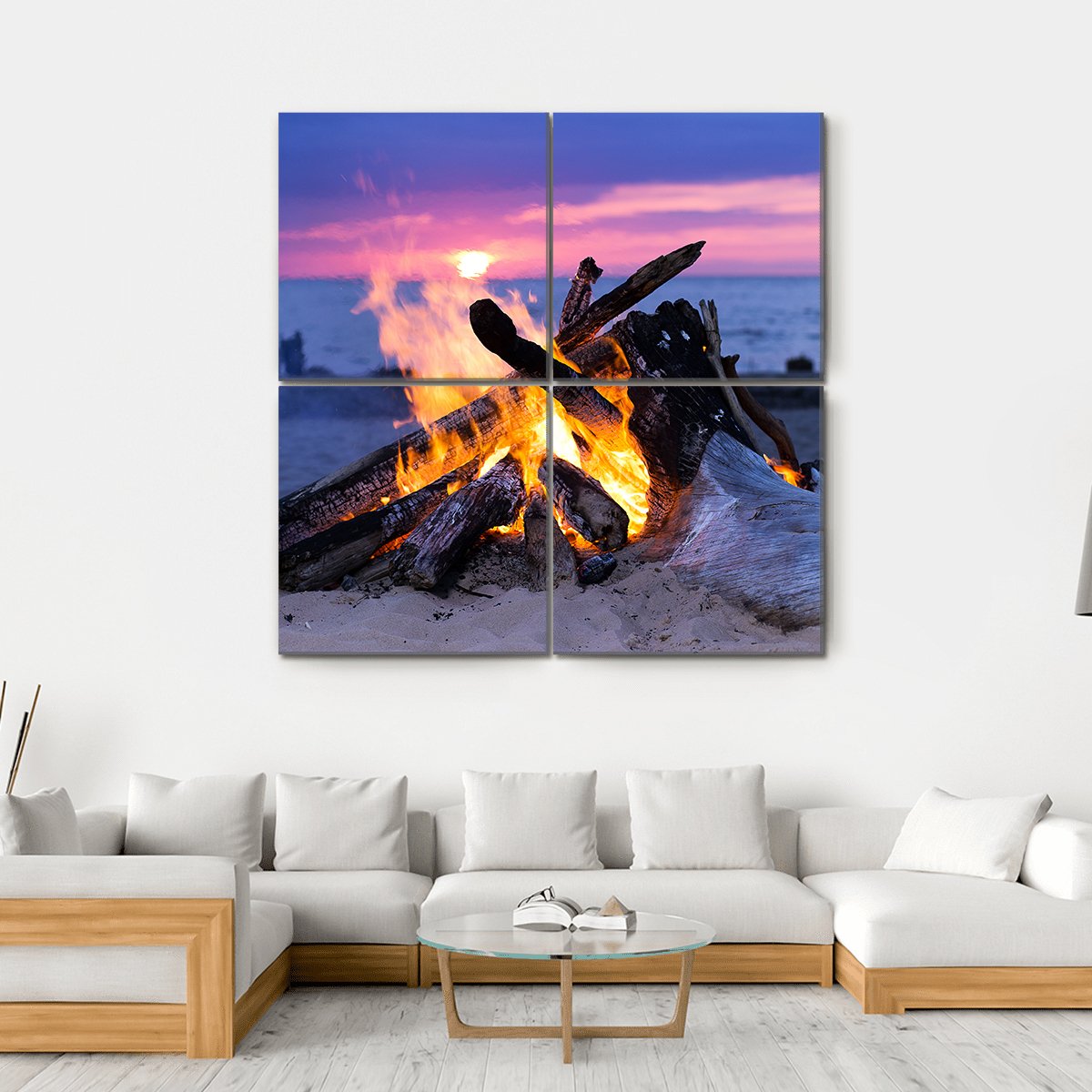 Bonfire On Beach Canvas Wall Art-4 Square-Gallery Wrap-17" x 17"-Tiaracle