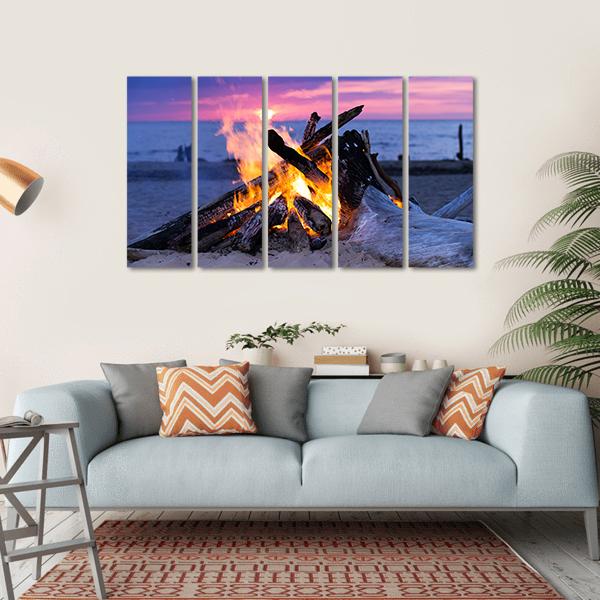 Bonfire On Beach Canvas Wall Art-5 Horizontal-Gallery Wrap-22" x 12"-Tiaracle