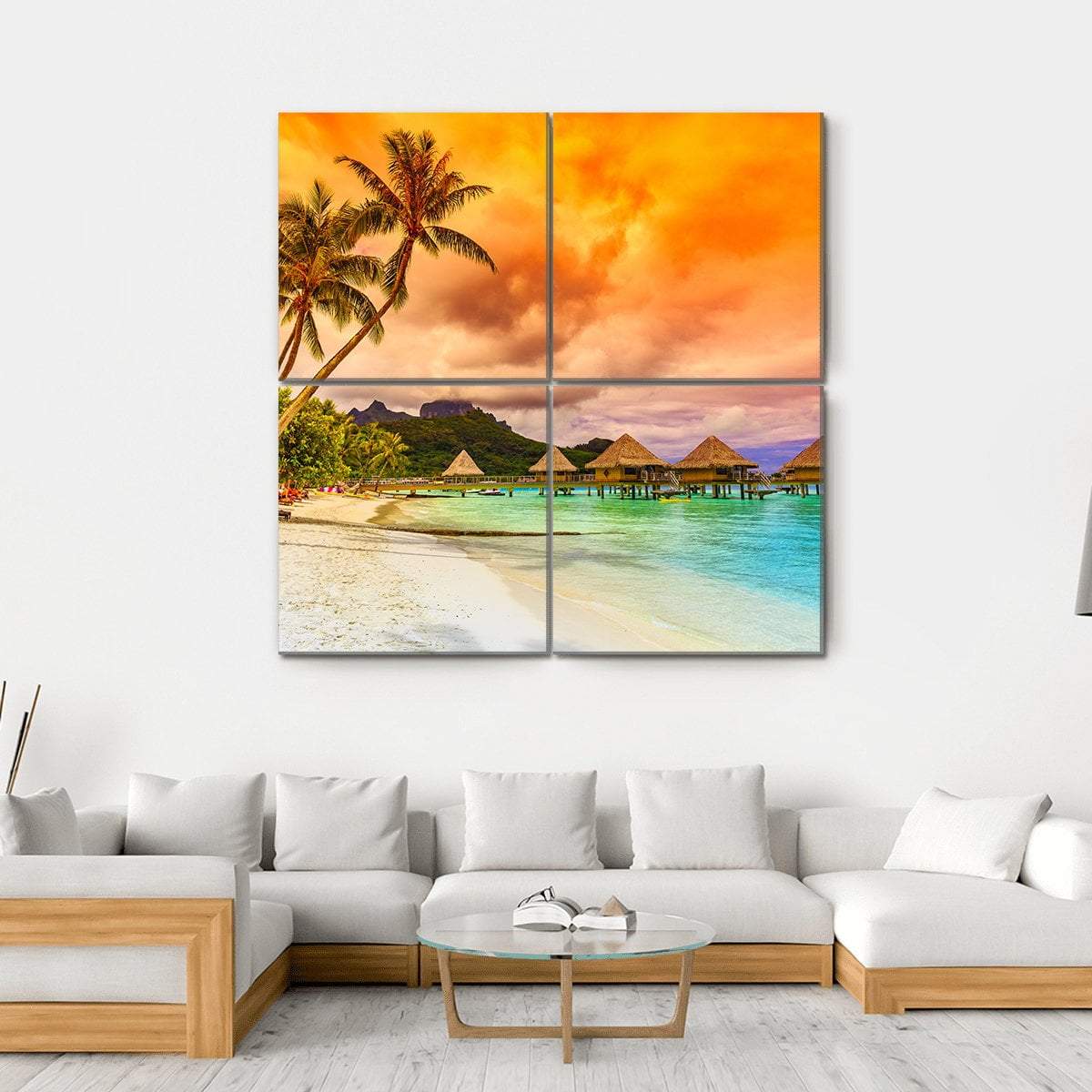 Bora Bora Island French Canvas Wall Art-4 Square-Gallery Wrap-17" x 17"-Tiaracle