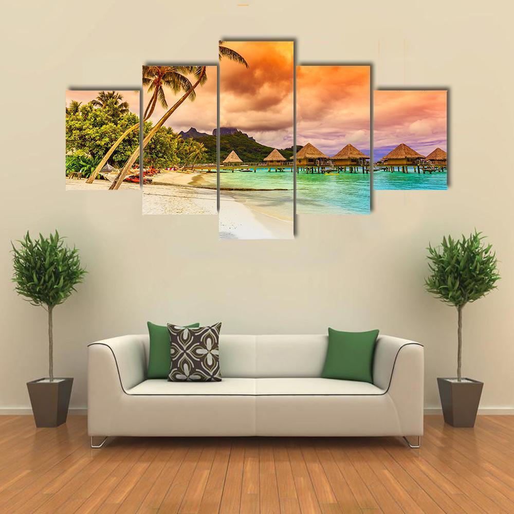 Bora Bora Island French Canvas Wall Art-5 Star-Gallery Wrap-62" x 32"-Tiaracle