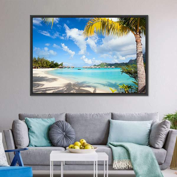 Bora Bora Island Polynesia Canvas Wall Art-1 Piece-Floating Frame-24" x 16"-Tiaracle