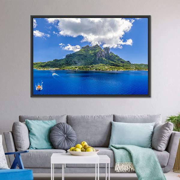 Bora Bora Mountain Canvas Wall Art-1 Piece-Floating Frame-24" x 16"-Tiaracle