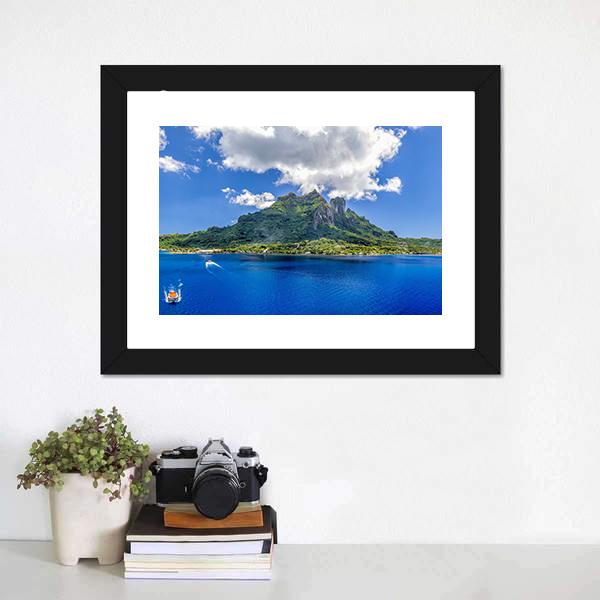 Bora Bora Mountain Canvas Wall Art-1 Piece-Framed Print-20" x 16"-Tiaracle