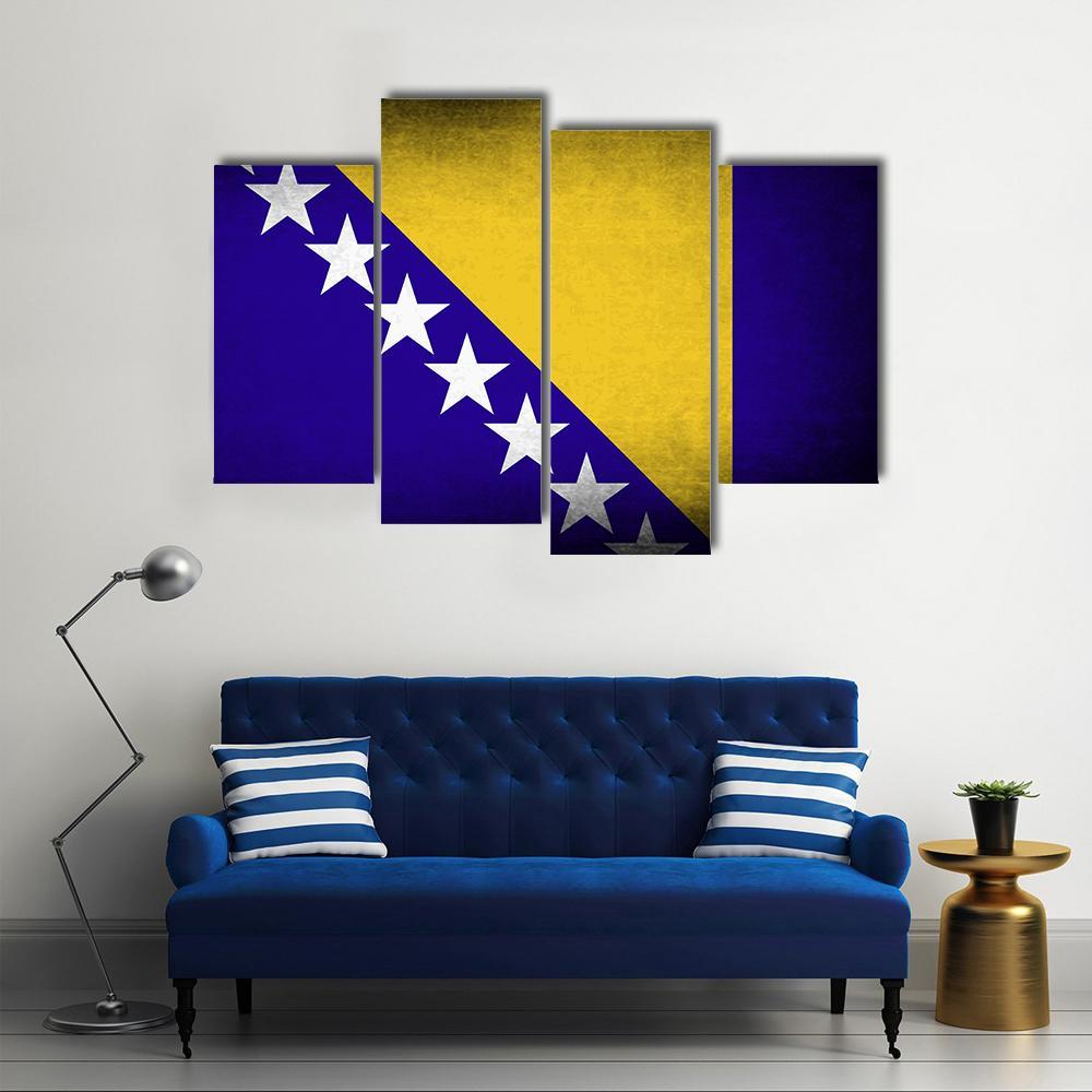 Bosnia &amp; Herzegovina Flag Canvas Wall Art-4 Pop-Gallery Wrap-50" x 32"-Tiaracle