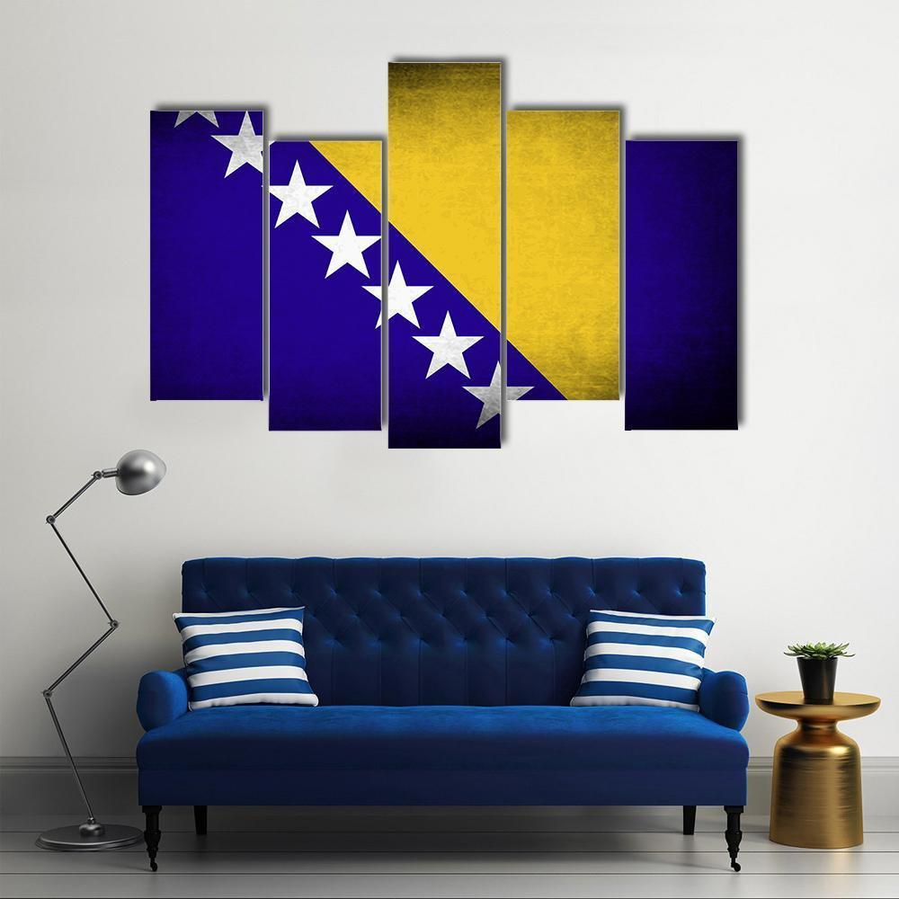 Bosnia &amp; Herzegovina Flag Canvas Wall Art-5 Pop-Gallery Wrap-47" x 32"-Tiaracle