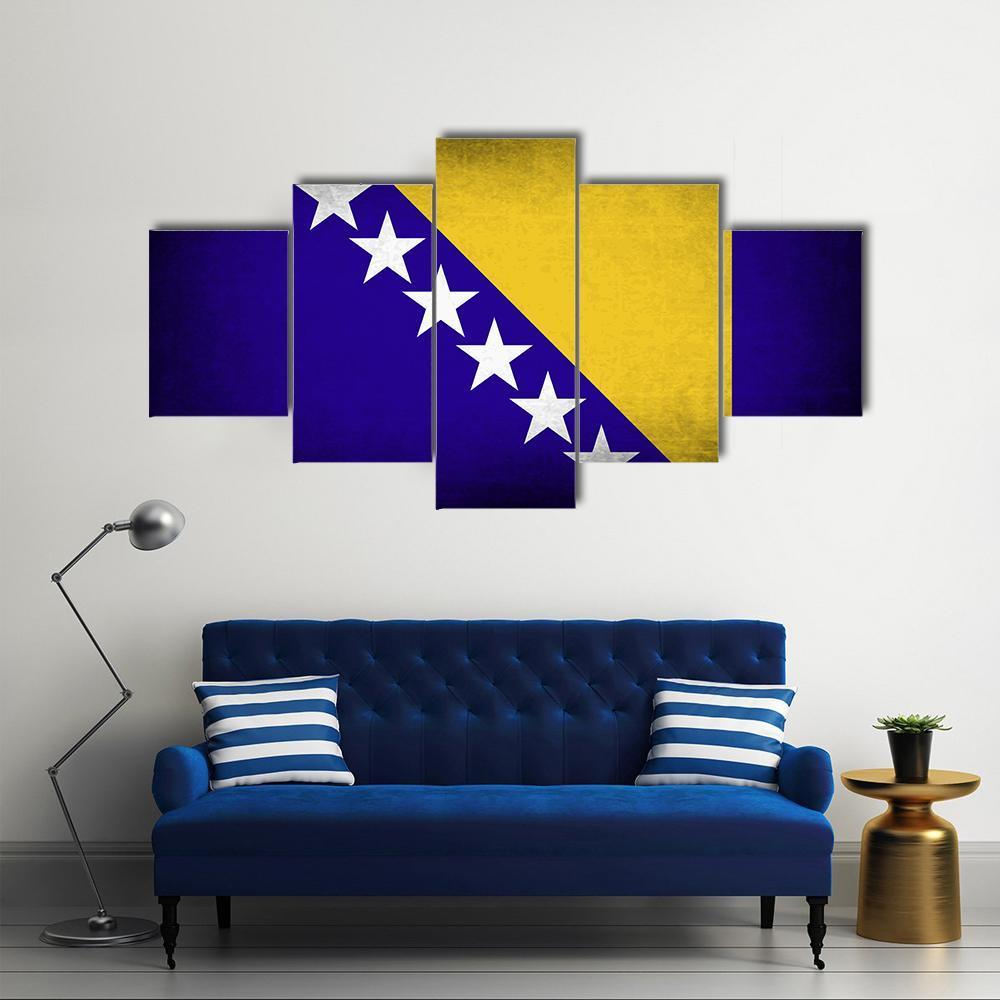 Bosnia &amp; Herzegovina Flag Canvas Wall Art-5 Star-Gallery Wrap-62" x 32"-Tiaracle