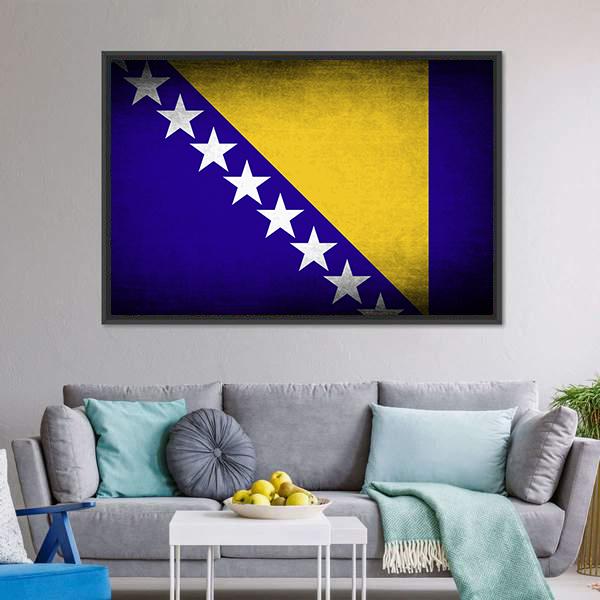Bosnia &amp; Herzegovina Flag Panoramic Canvas Wall Art-1 Piece-36" x 12"-Tiaracle