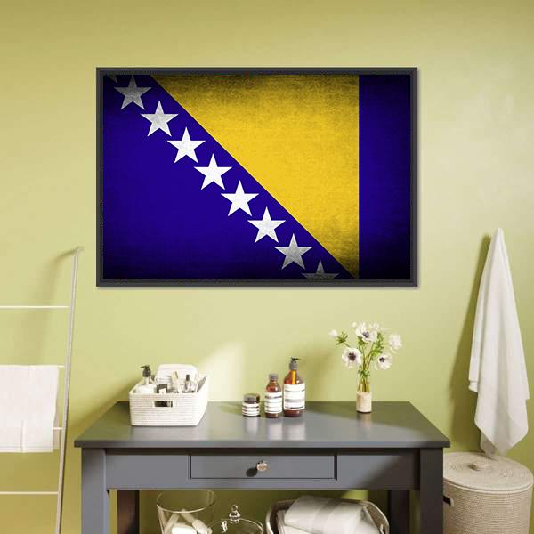 Bosnia &amp; Herzegovina Flag Panoramic Canvas Wall Art-1 Piece-36" x 12"-Tiaracle