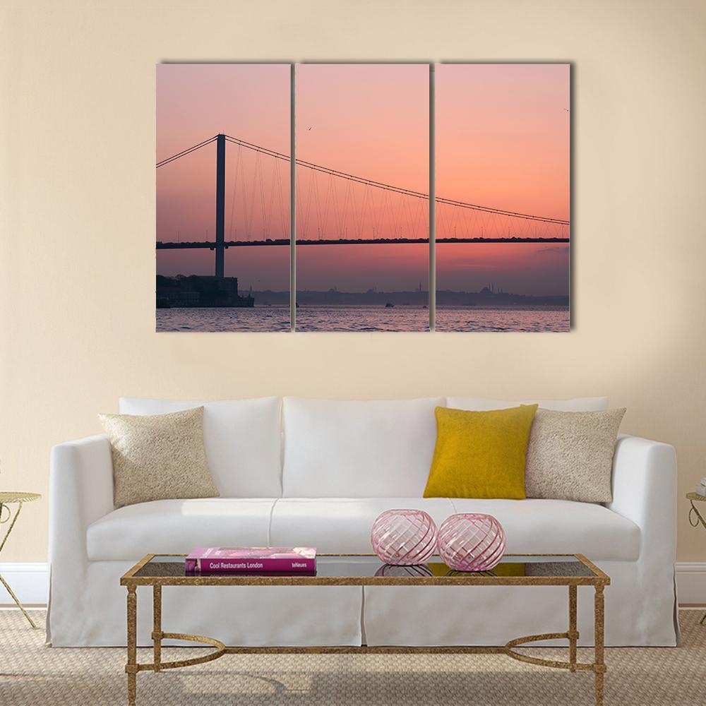 Bosphorus Bridge At Sunset Canvas Wall Art-4 Pop-Gallery Wrap-50" x 32"-Tiaracle