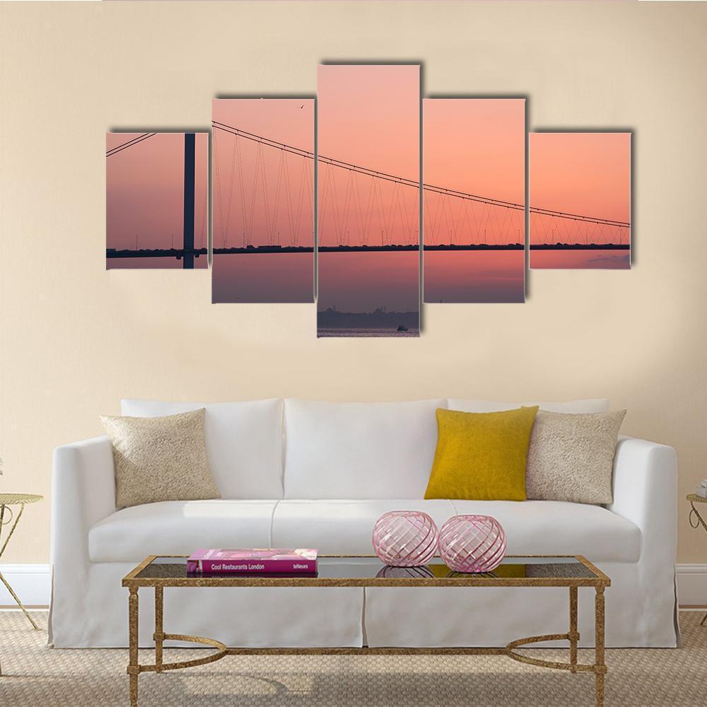 Bosphorus Bridge At Sunset Canvas Wall Art-5 Star-Gallery Wrap-62" x 32"-Tiaracle