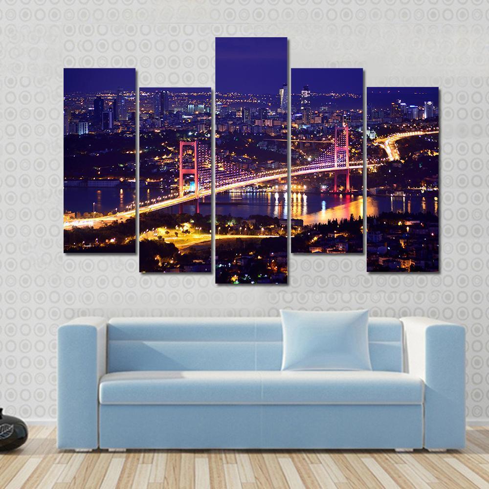 Bosphorus Bridge Istanbul Canvas Wall Art-5 Pop-Gallery Wrap-47" x 32"-Tiaracle