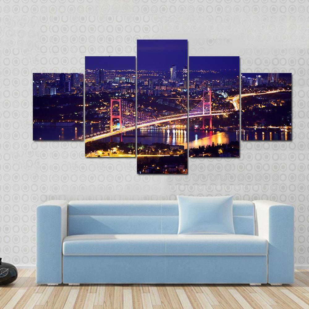 Bosphorus Bridge Istanbul Canvas Wall Art-5 Star-Gallery Wrap-62" x 32"-Tiaracle