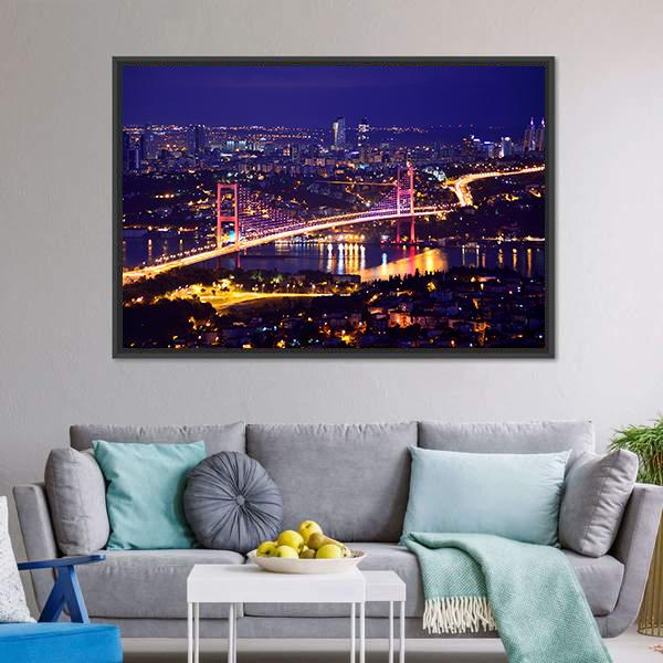 Bosphorus Bridge Istanbul Canvas Wall Art-1 Piece-Floating Frame-24" x 16"-Tiaracle