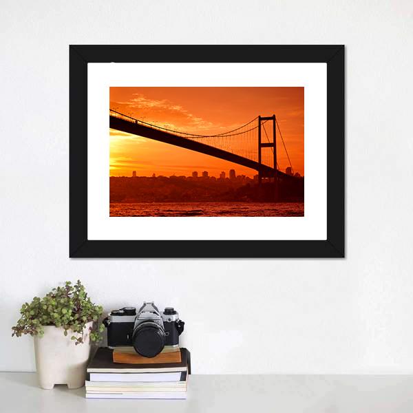 Bosphorus Bridge Canvas Wall Art-1 Piece-Framed Print-20" x 16"-Tiaracle