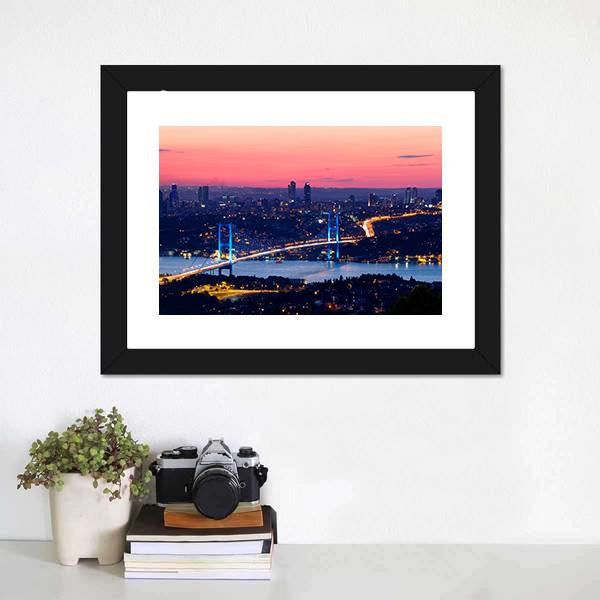 Bosporus Bridge On Sunset Canvas Wall Art-1 Piece-Framed Print-30" x 20"-Tiaracle
