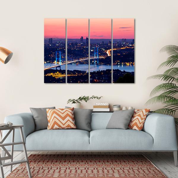 Bosporus Bridge On Sunset Canvas Wall Art-4 Horizontal-Gallery Wrap-34" x 24"-Tiaracle
