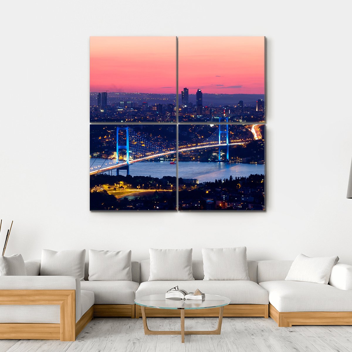 Bosporus Bridge On Sunset Canvas Wall Art-4 Square-Gallery Wrap-17" x 17"-Tiaracle