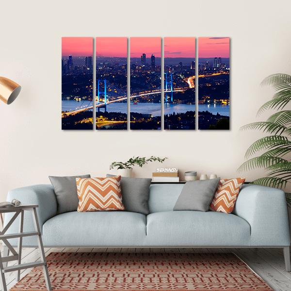 Bosporus Bridge On Sunset Canvas Wall Art-5 Horizontal-Gallery Wrap-22" x 12"-Tiaracle