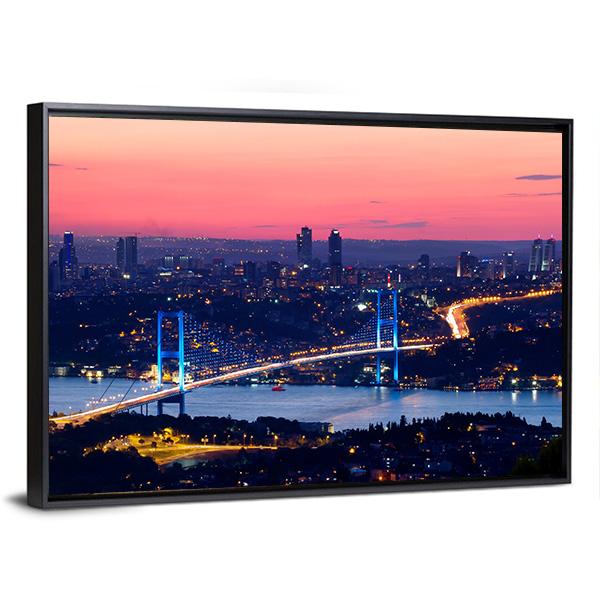 Bosporus Bridge On Sunset Canvas Wall Art-3 Horizontal-Gallery Wrap-25" x 16"-Tiaracle