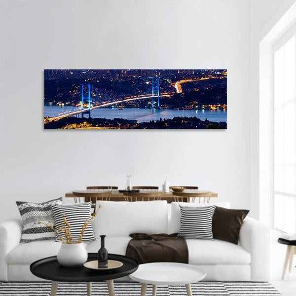 Bosporus Bridge On Sunset Panoramic Canvas Wall Art-1 Piece-36" x 12"-Tiaracle