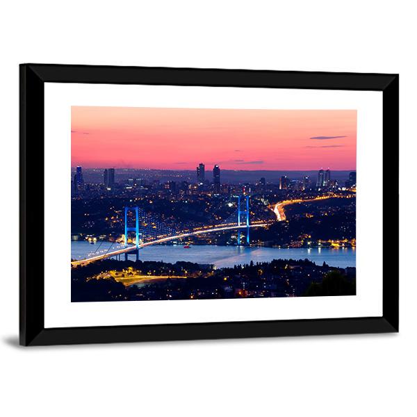 Bosporus Bridge On Sunset Panoramic Canvas Wall Art-1 Piece-36" x 12"-Tiaracle