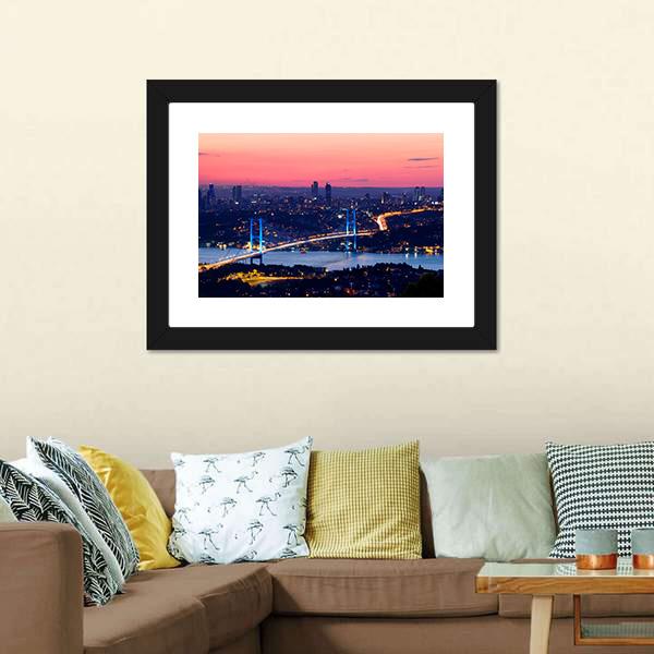 Bosporus Bridge On Sunset Panoramic Canvas Wall Art-1 Piece-36" x 12"-Tiaracle