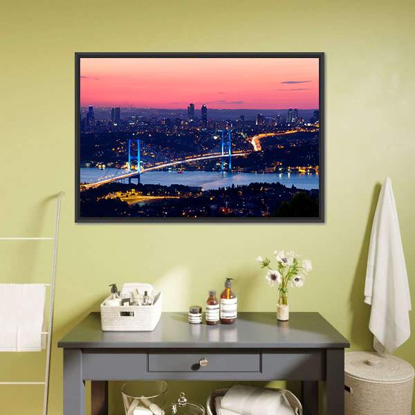 Bosporus Bridge On Sunset Panoramic Canvas Wall Art-1 Piece-36" x 12"-Tiaracle