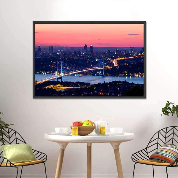 Bosporus Bridge On Sunset Panoramic Canvas Wall Art-1 Piece-36" x 12"-Tiaracle