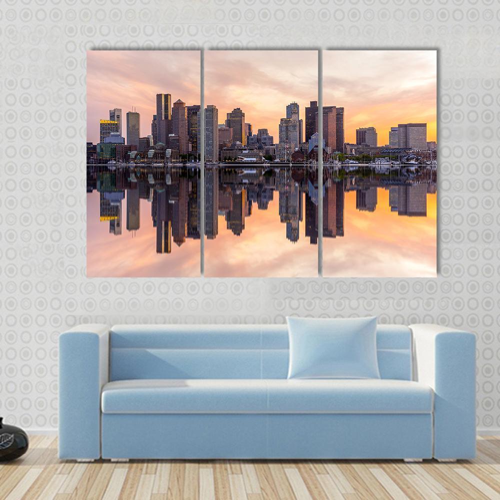 Boston Downtown Skyline Canvas Wall Art-3 Horizontal-Gallery Wrap-37" x 24"-Tiaracle