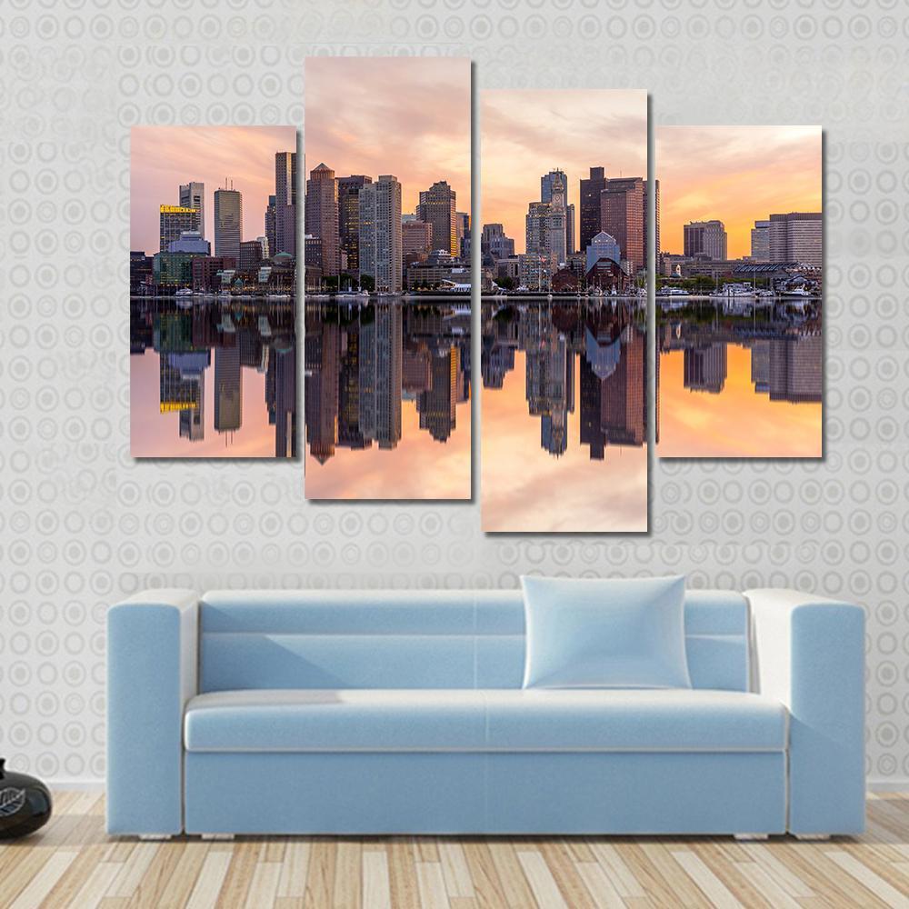 Boston Downtown Skyline Canvas Wall Art-4 Pop-Gallery Wrap-50&quot; x 32&quot;-Tiaracle