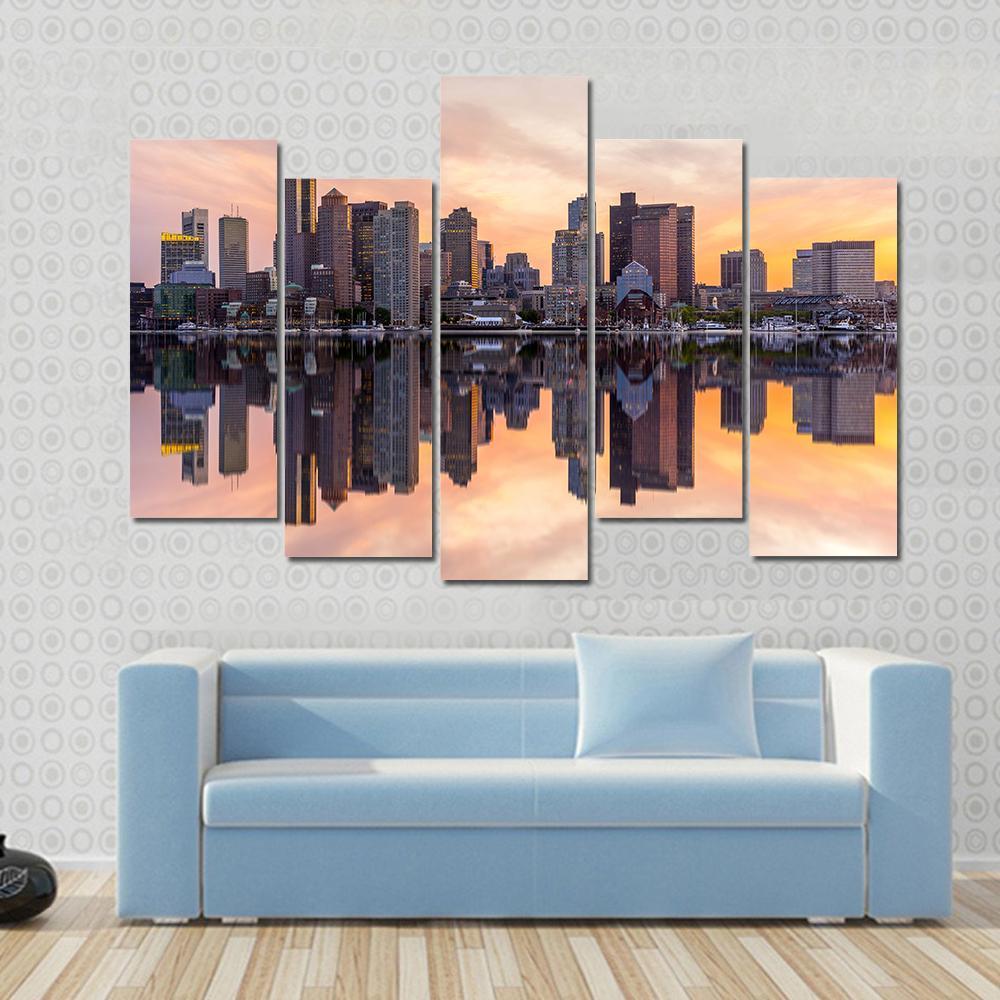 Boston Downtown Skyline Canvas Wall Art-5 Pop-Gallery Wrap-47&quot; x 32&quot;-Tiaracle