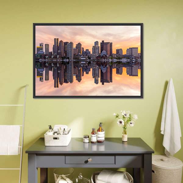 Boston Downtown Skyline Canvas Wall Art-3 Horizontal-Gallery Wrap-25&quot; x 16&quot;-Tiaracle