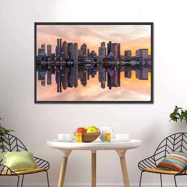 Boston Downtown Skyline Canvas Wall Art-3 Horizontal-Gallery Wrap-25" x 16"-Tiaracle