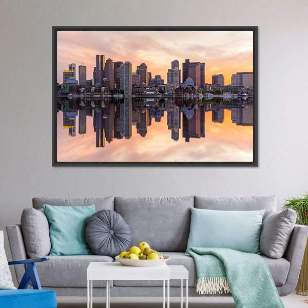 Boston Downtown Skyline Canvas Wall Art-1 Piece-Floating Frame-24&quot; x 16&quot;-Tiaracle