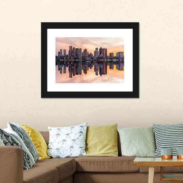 Boston Downtown Skyline Canvas Wall Art-1 Piece-Framed Print-20&quot; x 16&quot;-Tiaracle