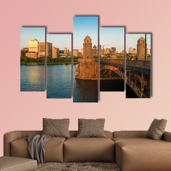 Boston's Longfellow Bridge Canvas Wall Art-5 Pop-Gallery Wrap-47" x 32"-Tiaracle
