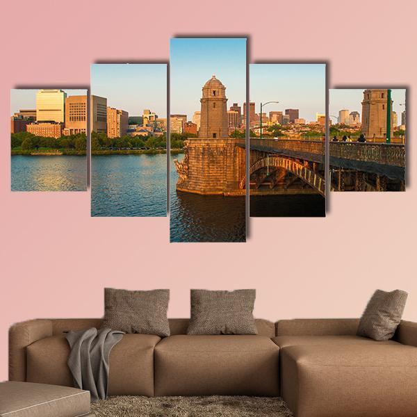 Boston's Longfellow Bridge Canvas Wall Art-5 Star-Gallery Wrap-62" x 32"-Tiaracle