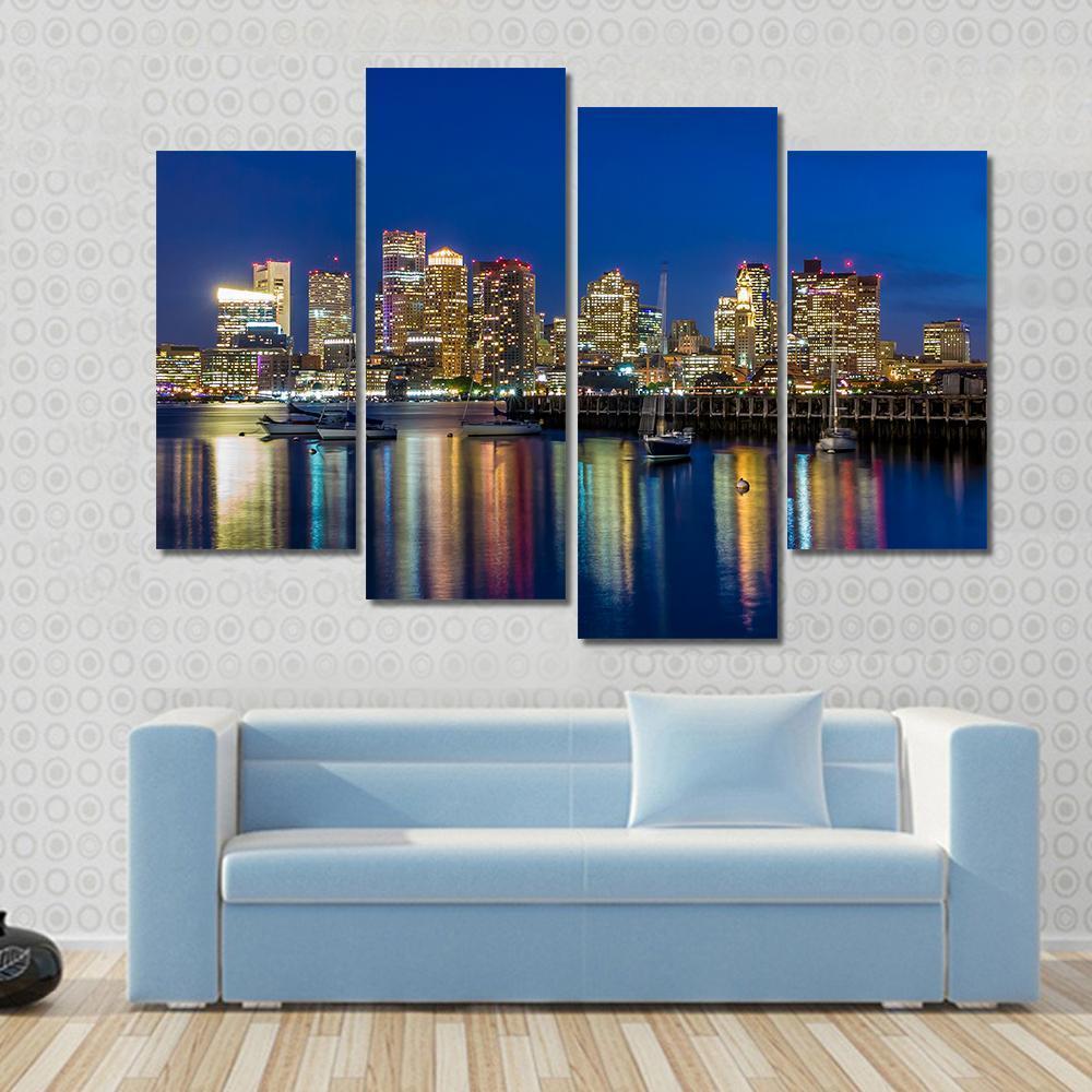 Boston Skyscrapers At Twilight Canvas Wall Art-4 Pop-Gallery Wrap-50" x 32"-Tiaracle