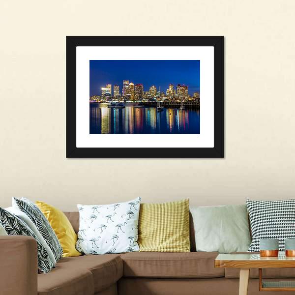 Boston Skyscrapers At Twilight Canvas Wall Art-3 Horizontal-Gallery Wrap-25" x 16"-Tiaracle