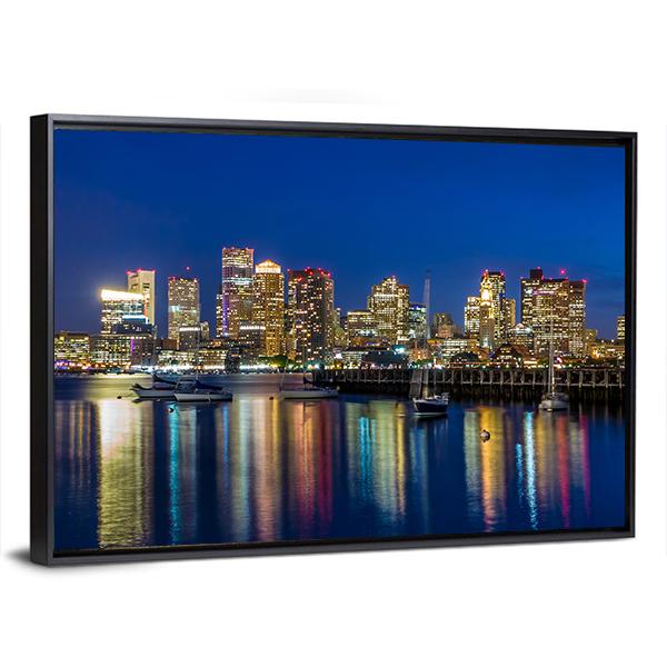 Boston Skyscrapers At Twilight Canvas Wall Art-3 Horizontal-Gallery Wrap-25" x 16"-Tiaracle