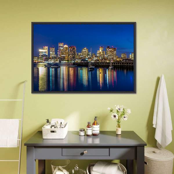 Boston Skyscrapers At Twilight Canvas Wall Art-3 Horizontal-Gallery Wrap-25" x 16"-Tiaracle
